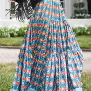 Vibrant Blue and Orange Maxi Skirt